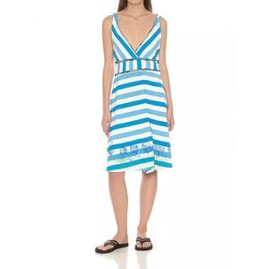 Free People size 12 Blue White Striped Racerback V-Neck wrap Dress Boho camo
